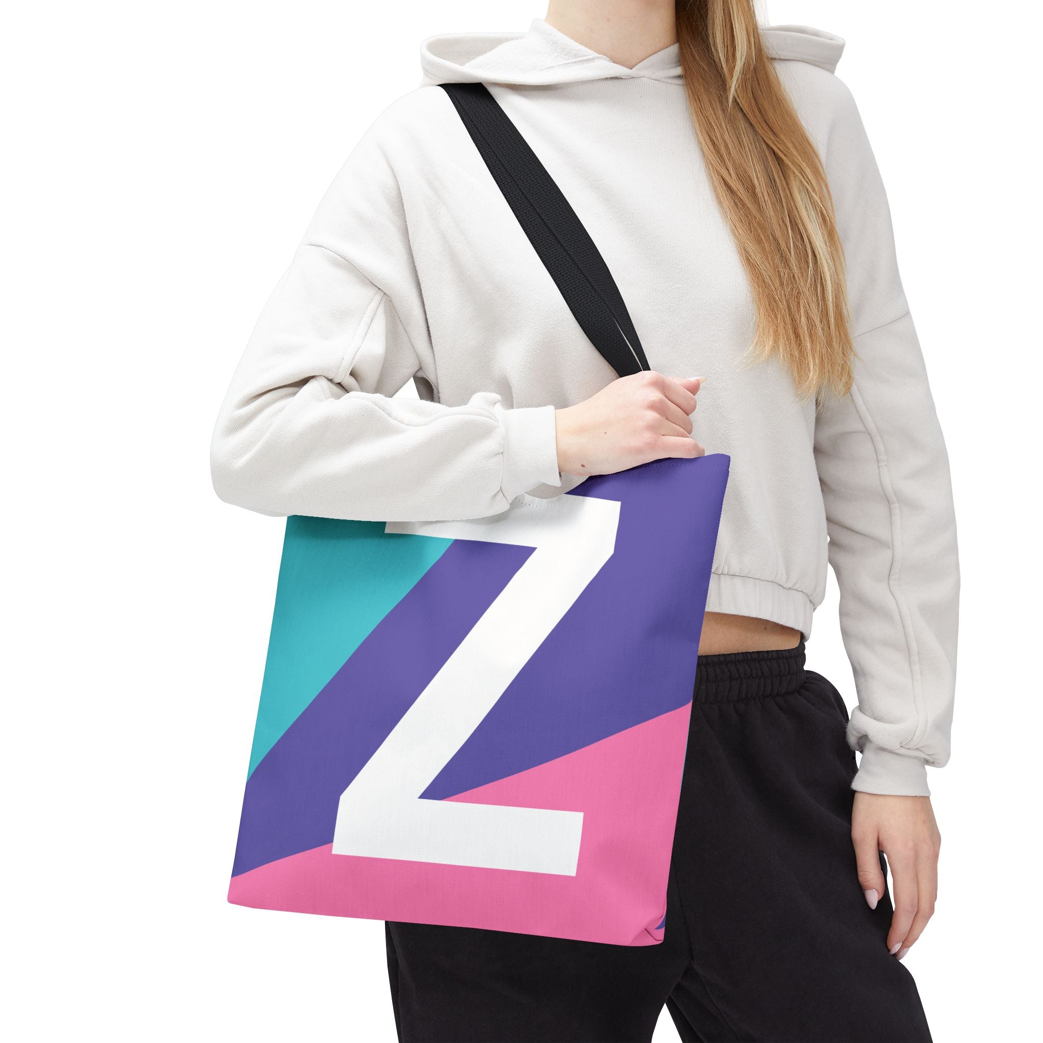Monogram 'Z' Colorblock Tote Bag — Personalized Initial Z Shoulder Tote