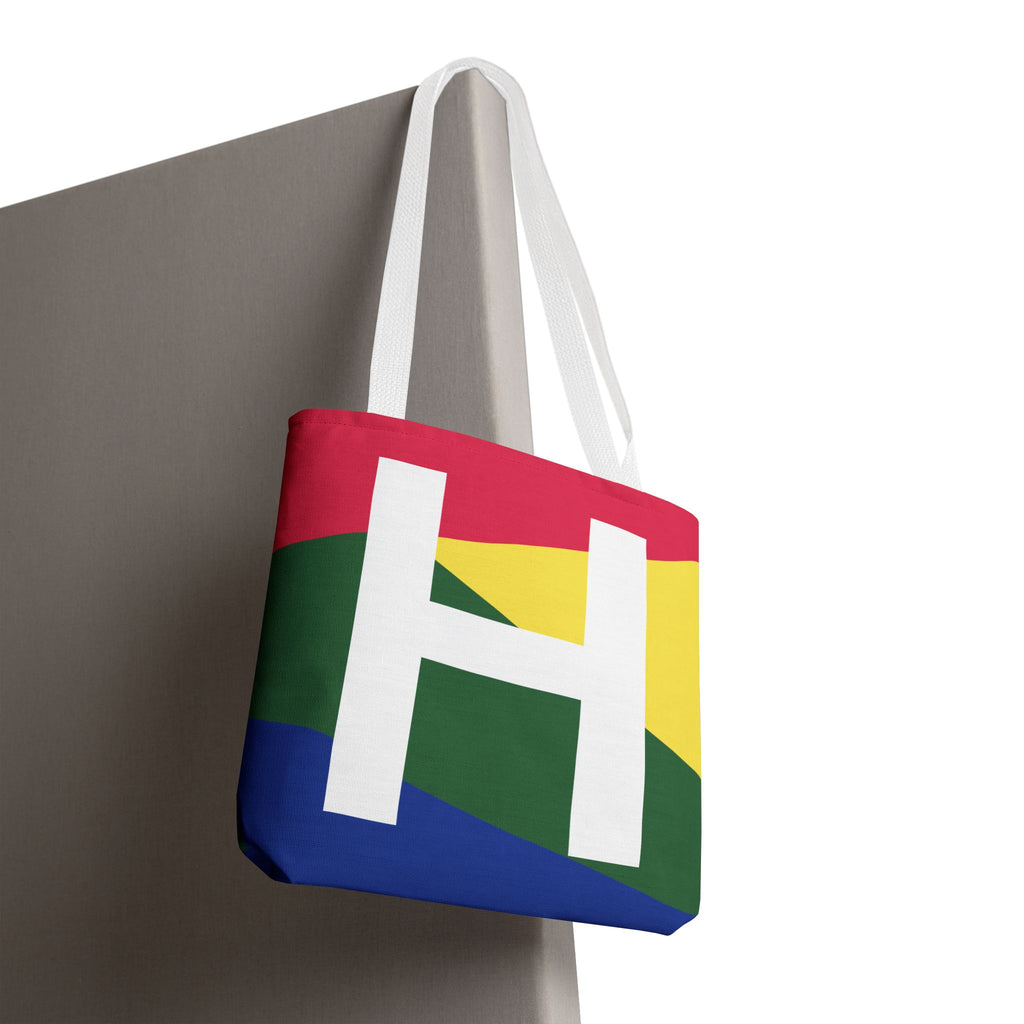 Monogram 'H' Colorblock Tote Bag — Personalized Initial H Shoulder Tote