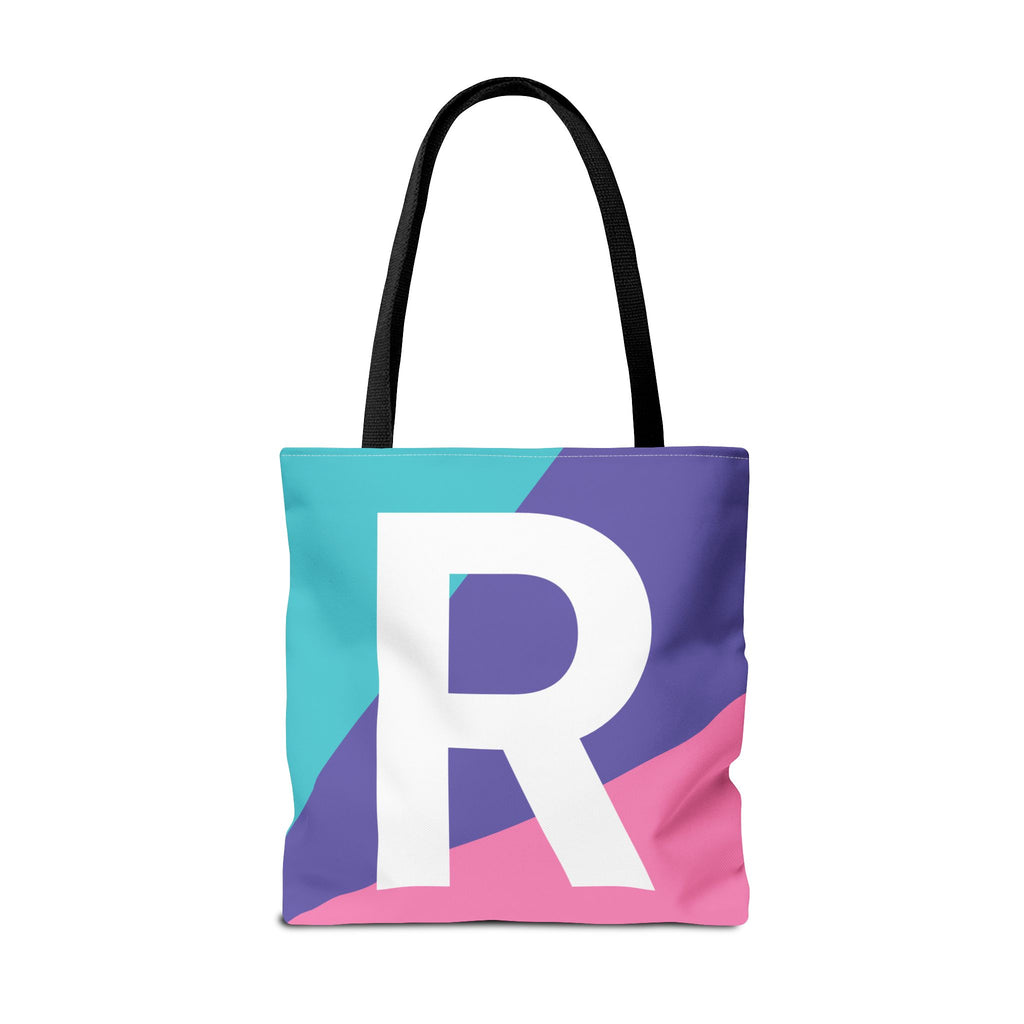 Monogram 'R' Colorblock Tote Bag — Personalized Initial R Shoulder Tote