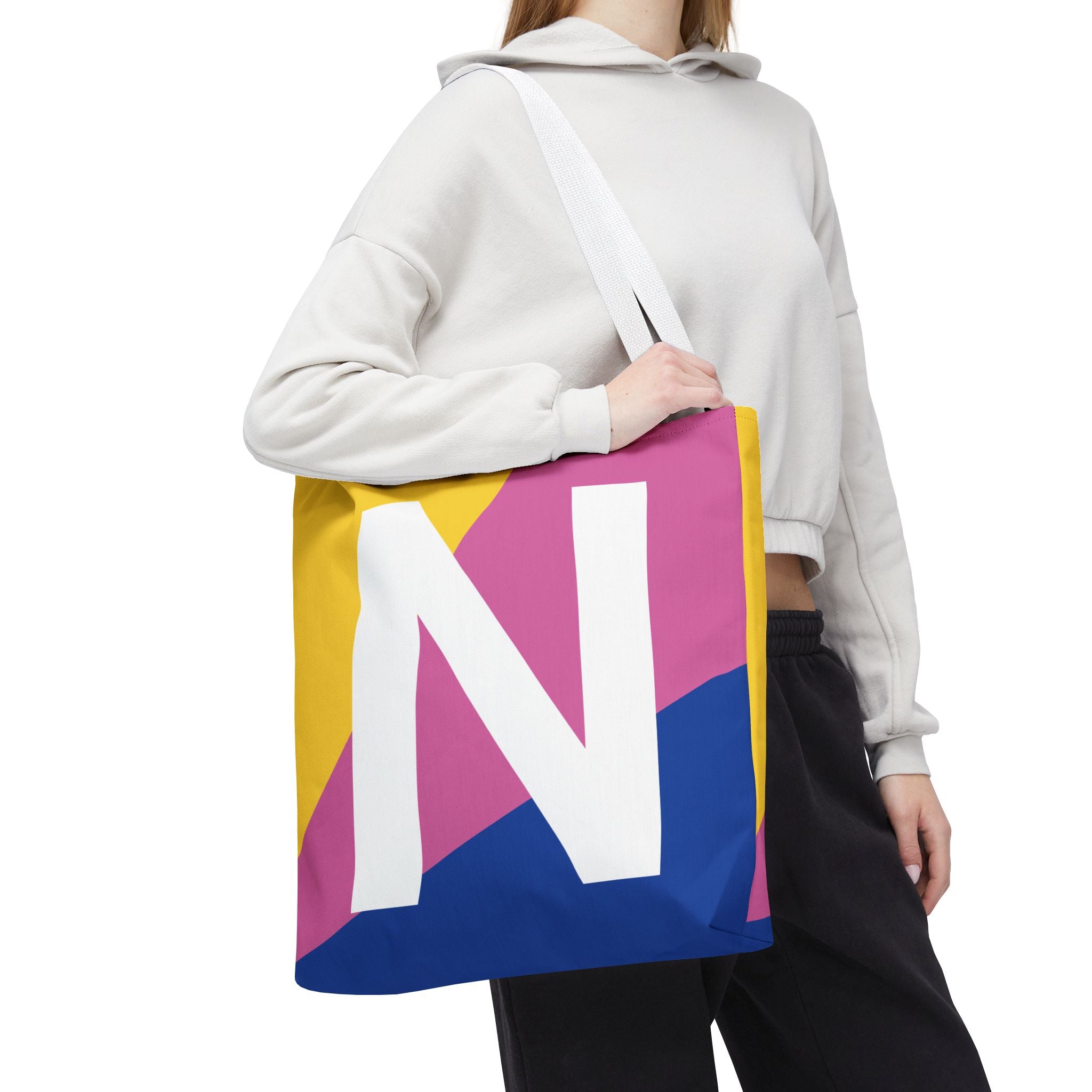 Monogram 'N' Colorblock Tote Bag — Personalized Initial N Shoulder Tote