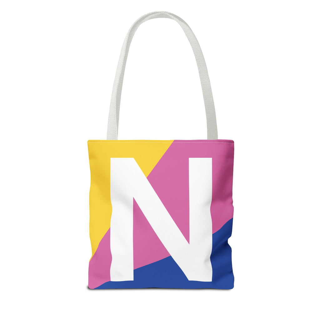 Monogram 'N' Colorblock Tote Bag — Personalized Initial N Shoulder Tote