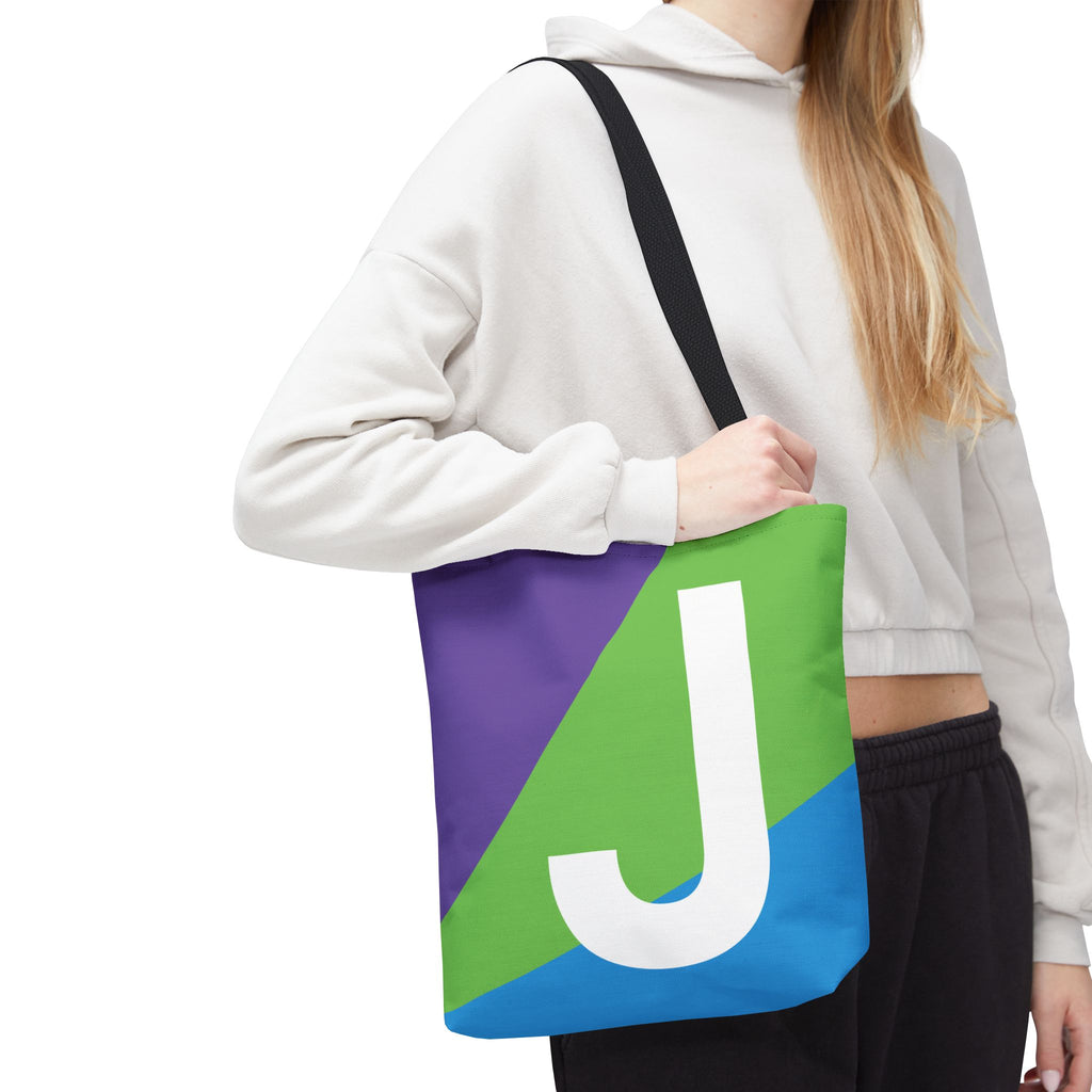Monogram 'J' Colorblock Tote Bag — Personalized Initial J Shoulder Tote