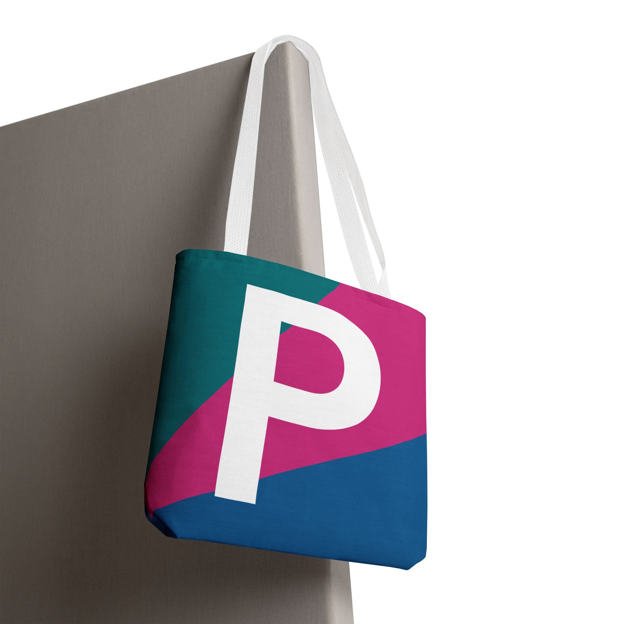Monogram 'P' Colorblock Tote Bag — Personalized Initial P Shoulder Tote