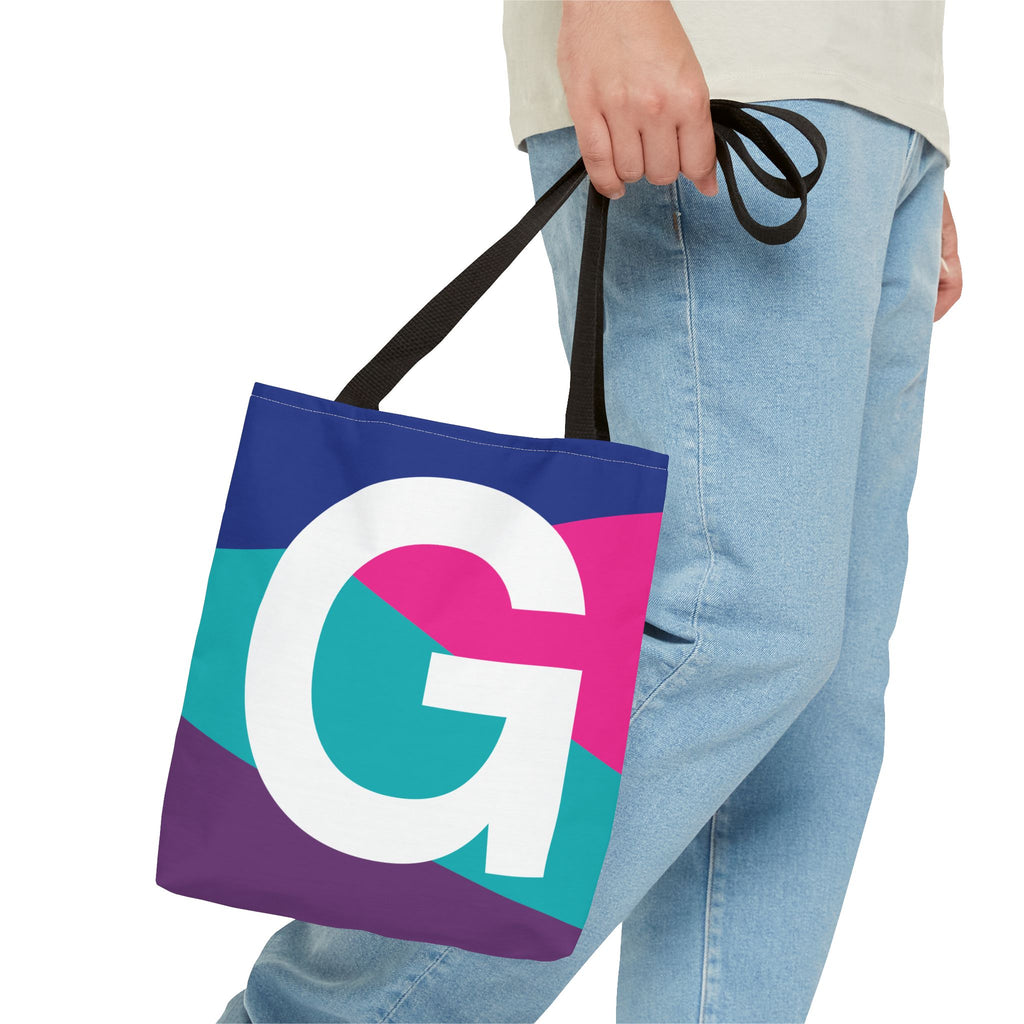 Monogram 'G' Colorblock Tote Bag — Personalized Initial G Shoulder Tote