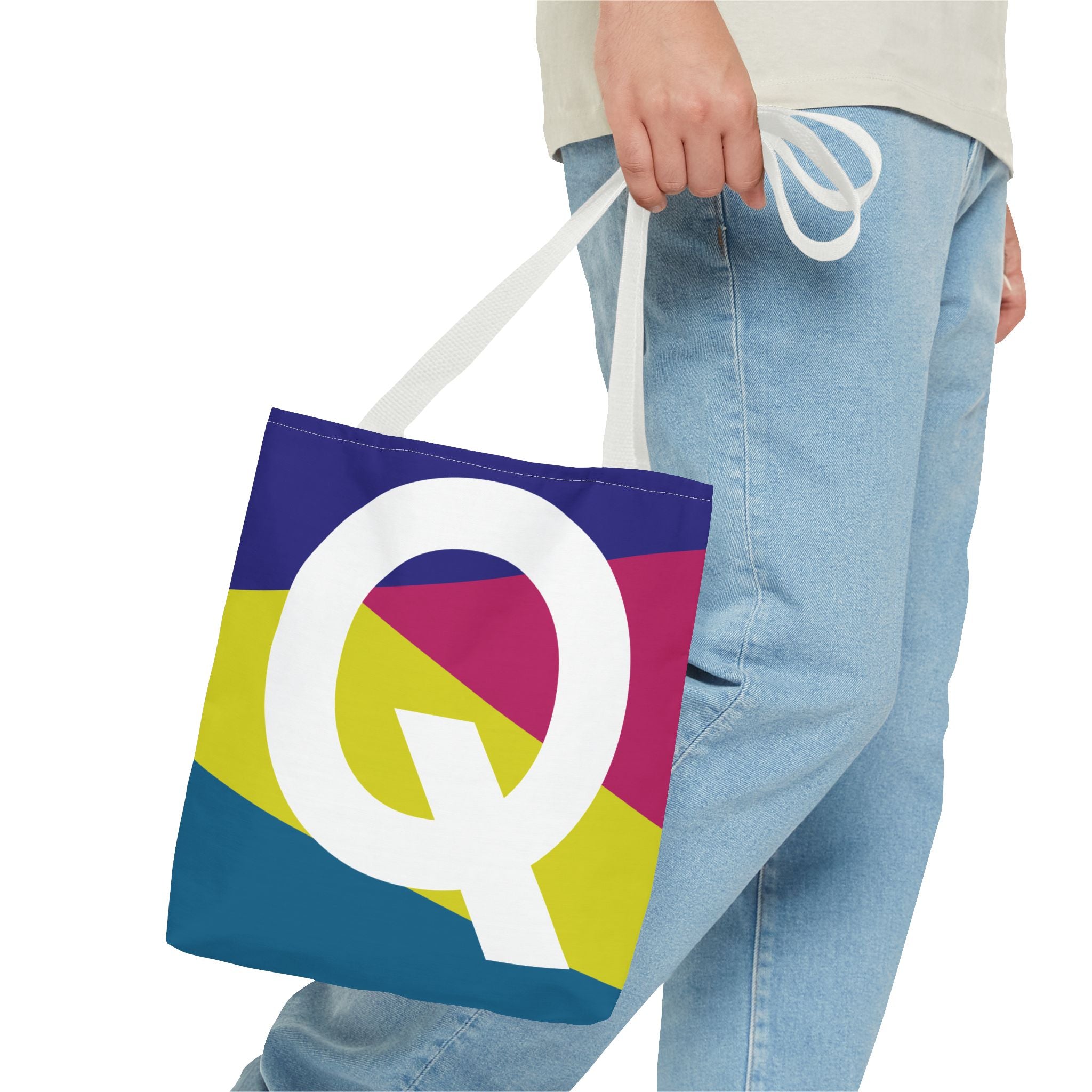 Monogram 'Q' Colorblock Tote Bag — Personalized Initial Q Shoulder Tote