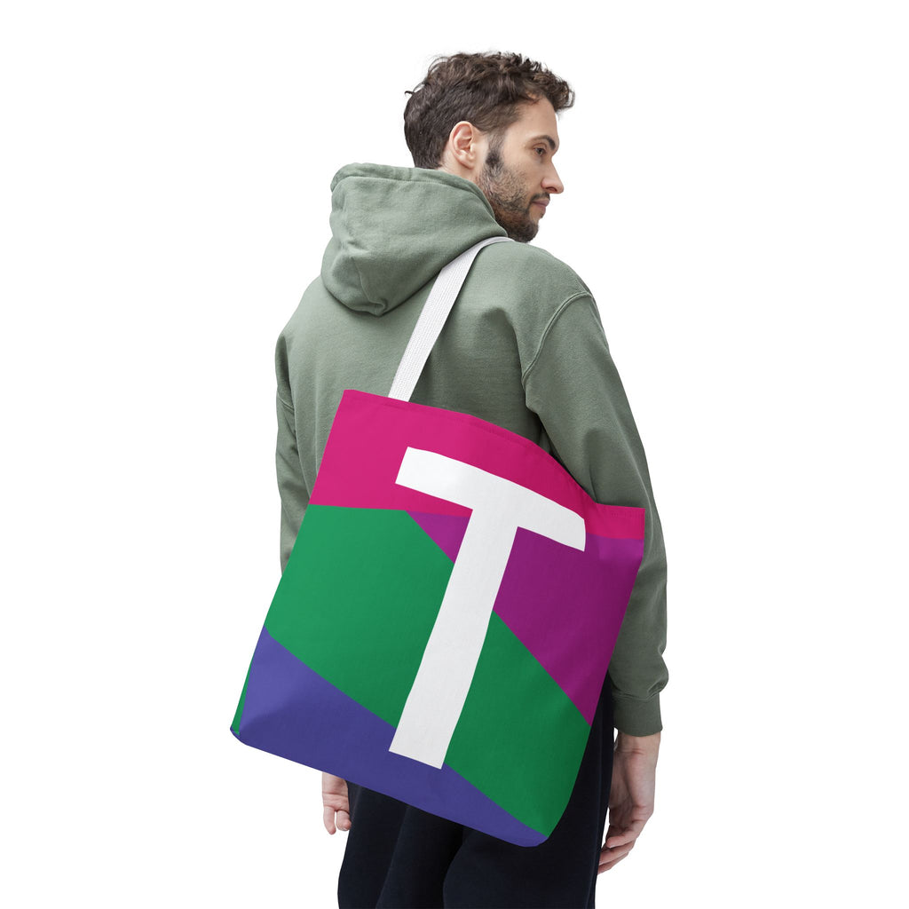Monogram 'T' Colorblock Tote Bag — Personalized Initial T Shoulder Tote