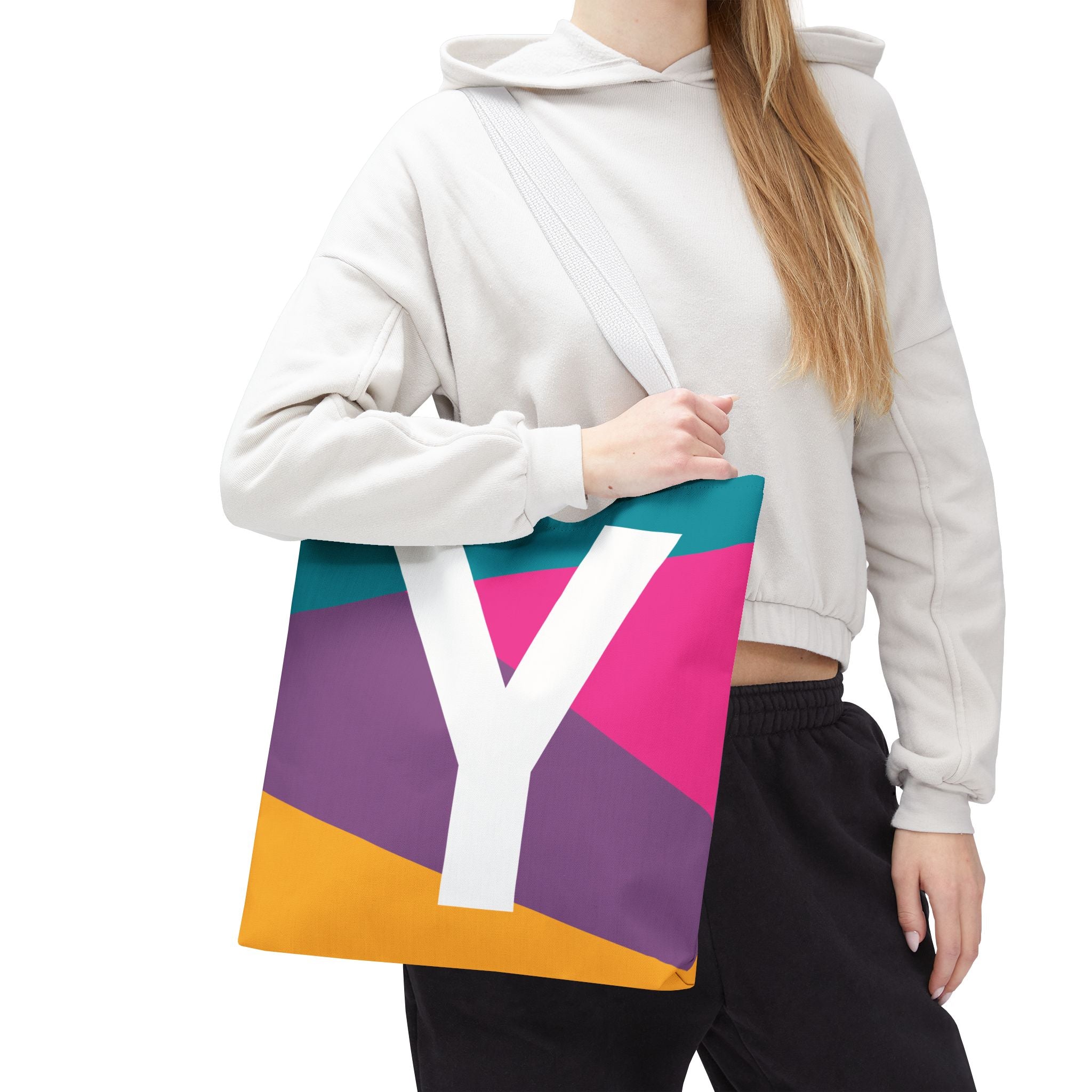 Monogram 'Y' Colorblock Tote Bag — Personalized Initial Y Shoulder Tote