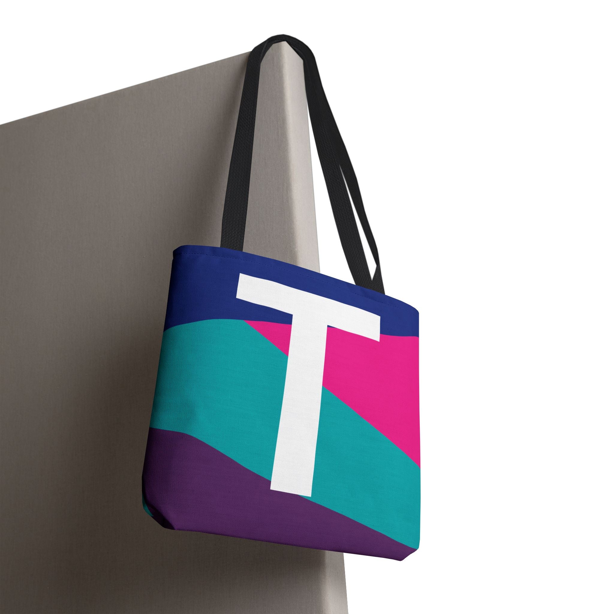 Monogram 'T' Colorblock Tote Bag — Personalized Initial T Shoulder Tote