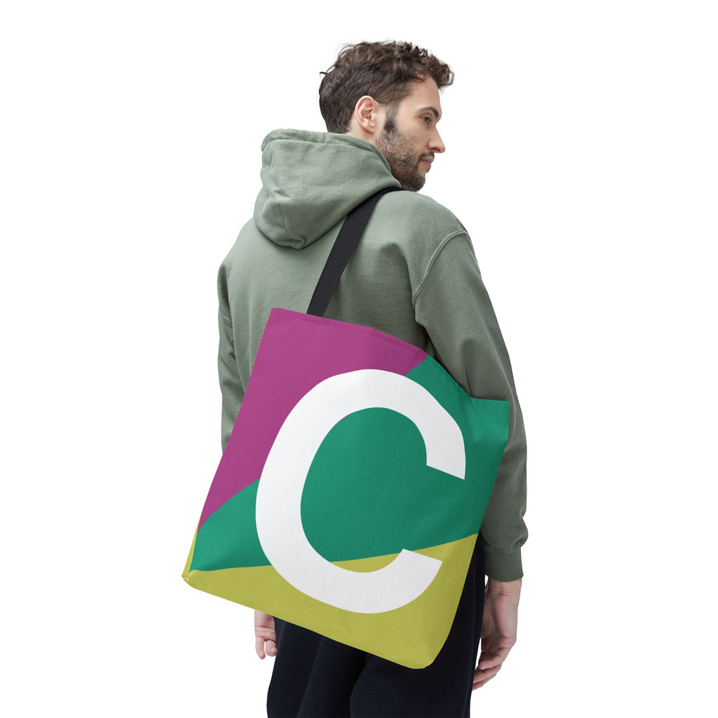 Monogram 'C' Colorblock Tote Bag — Personalized Initial C Shoulder Tote