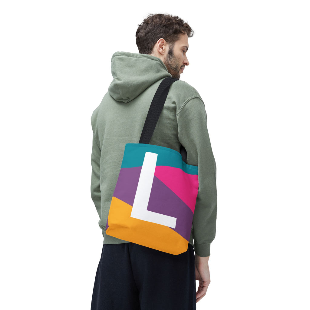 Monogram 'L' Colorblock Tote Bag — Personalized Initial L Shoulder Tote