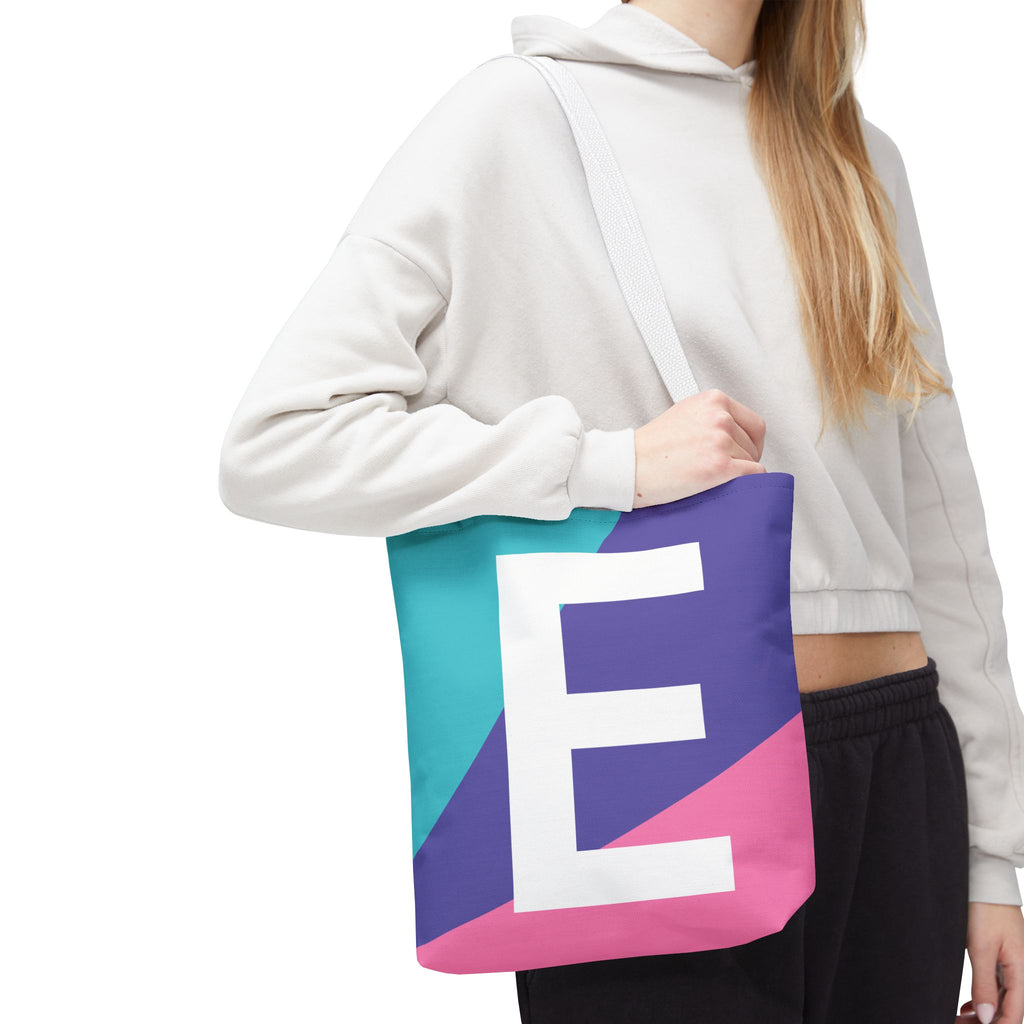 Monogram 'E' Colorblock Tote Bag — Personalized Initial E Shoulder Tote