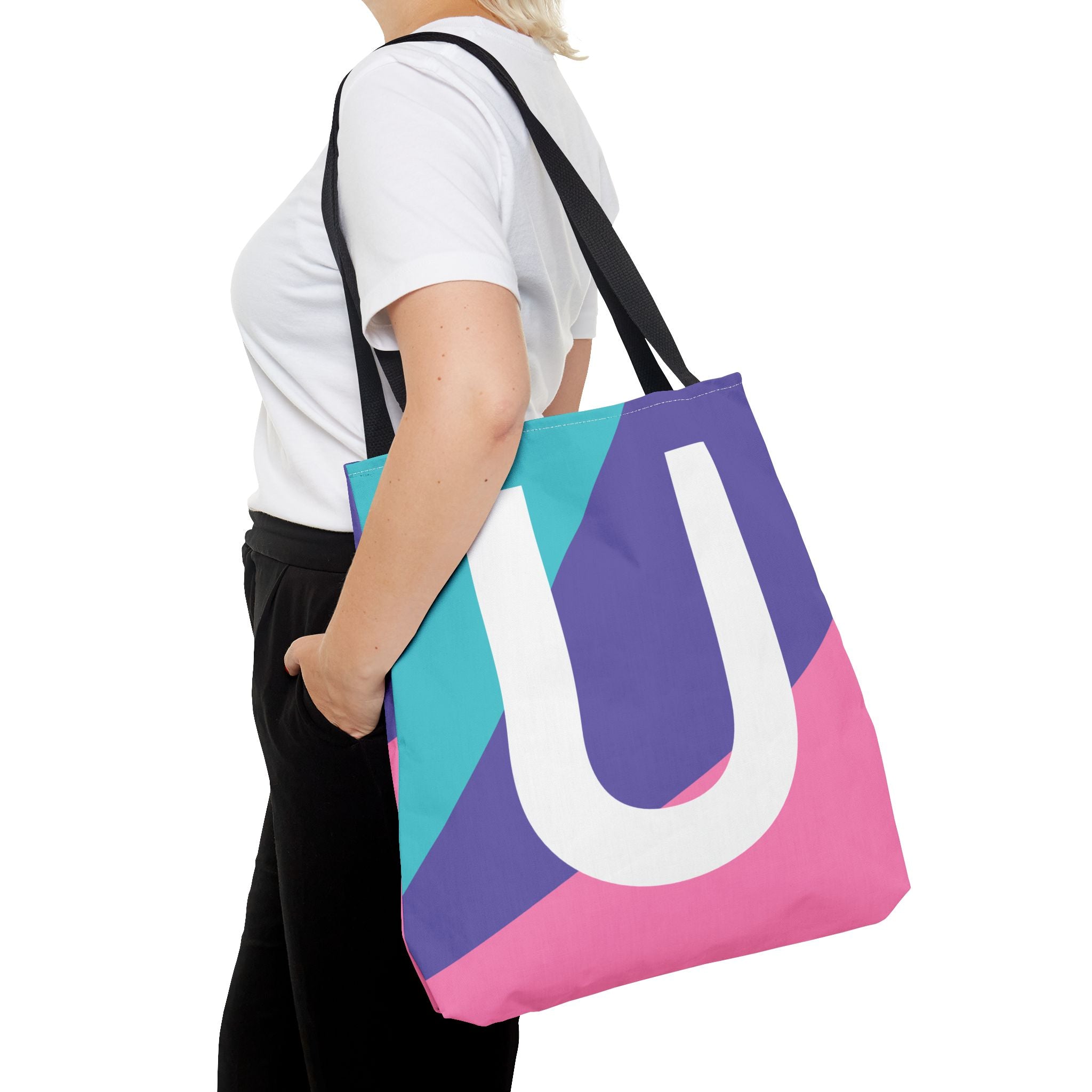 Monogram 'U' Colorblock Tote Bag — Personalized Initial U Shoulder Tote