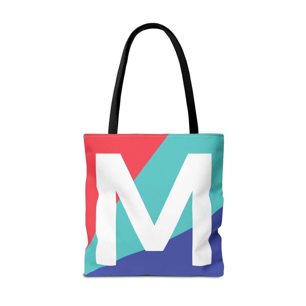 Monogram 'M' Colorblock Tote Bag — Personalized Initial M Shoulder Tote