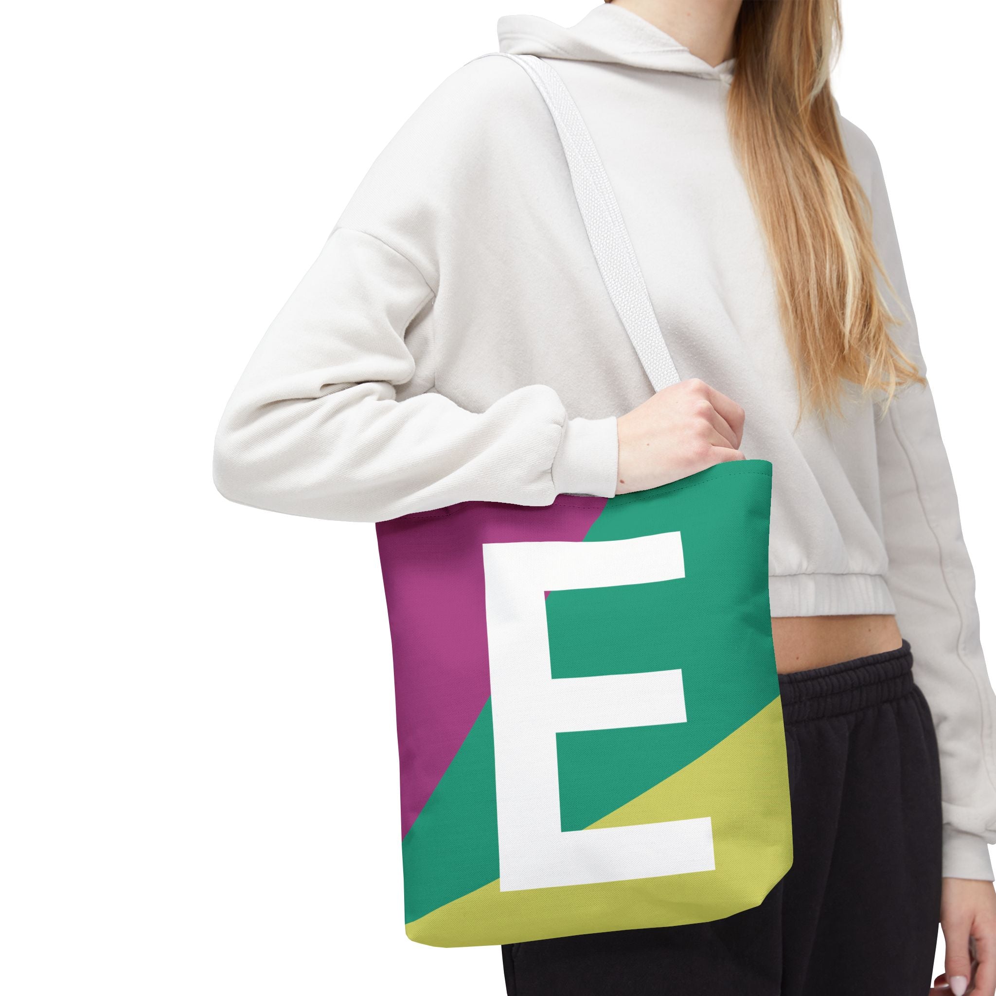 Monogram 'E' Colorblock Tote Bag — Personalized Initial E Shoulder Tote