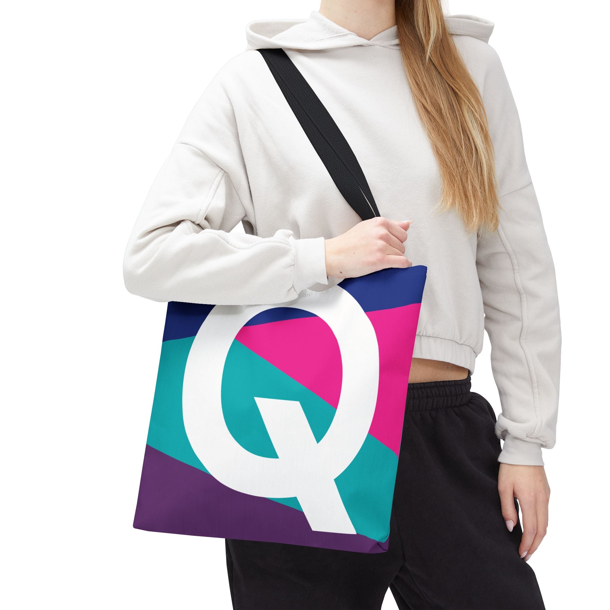 Monogram 'Q' Colorblock Tote Bag — Personalized Initial Q Shoulder Tote
