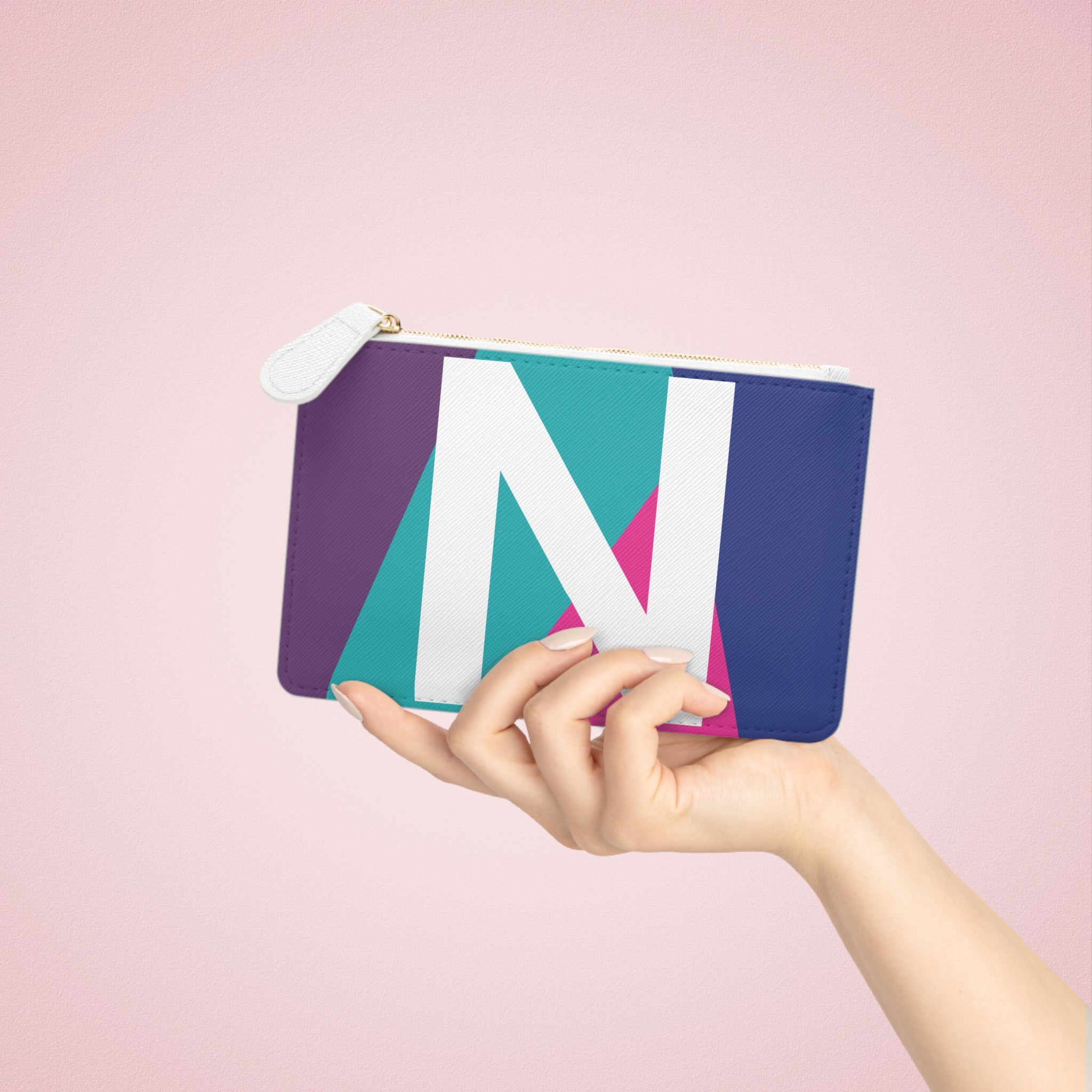Initial N Mini Clutch — Colorblock Monogram Wristlet Wallet
