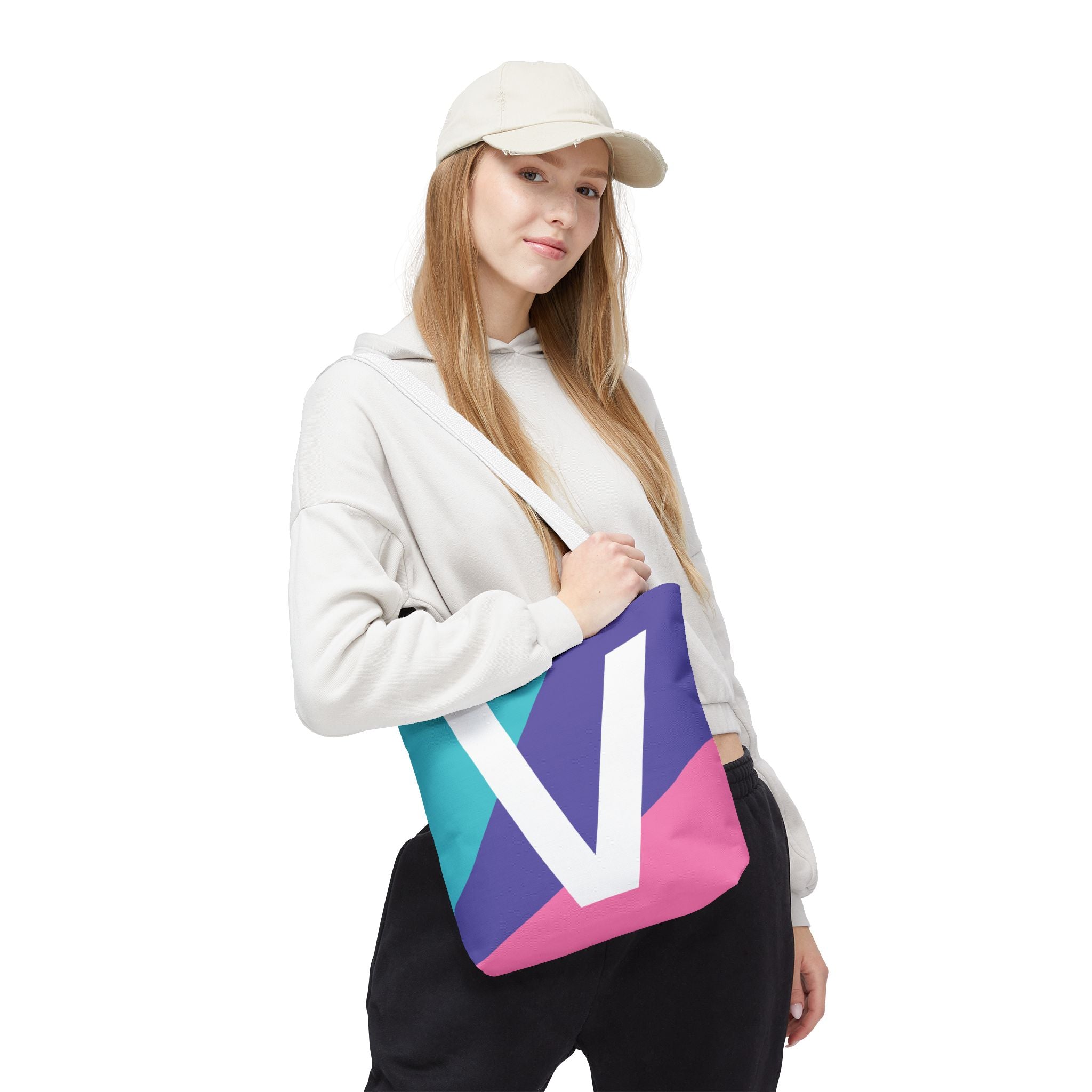 Monogram 'V' Colorblock Tote Bag — Personalized Initial V Shoulder Tote