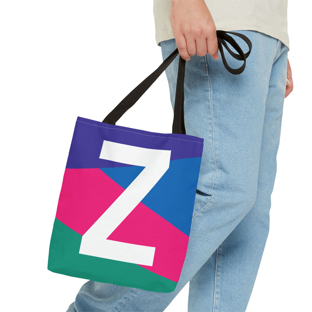 Monogram 'Z' Colorblock Tote Bag — Personalized Initial Z Shoulder Tote
