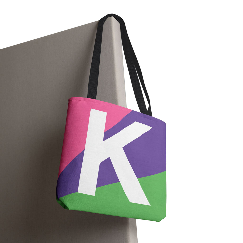 Monogram 'K' Colorblock Tote Bag — Personalized Initial K Shoulder Tote