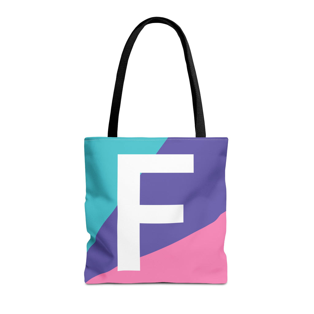 Monogram 'F' Colorblock Tote Bag — Personalized Initial F Shoulder Tote