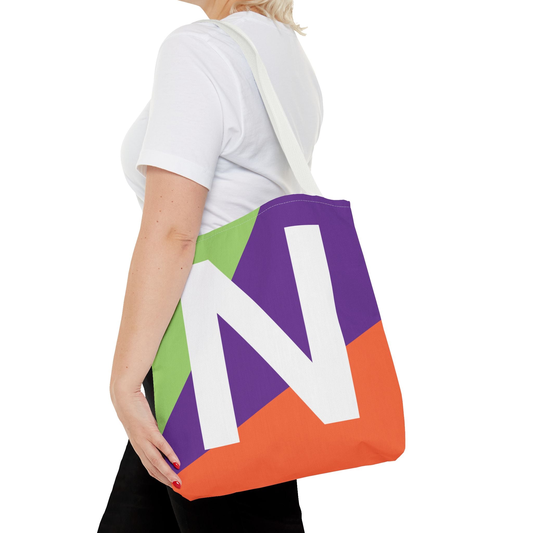 Monogram 'N' Colorblock Tote Bag — Personalized Initial N Shoulder Tote