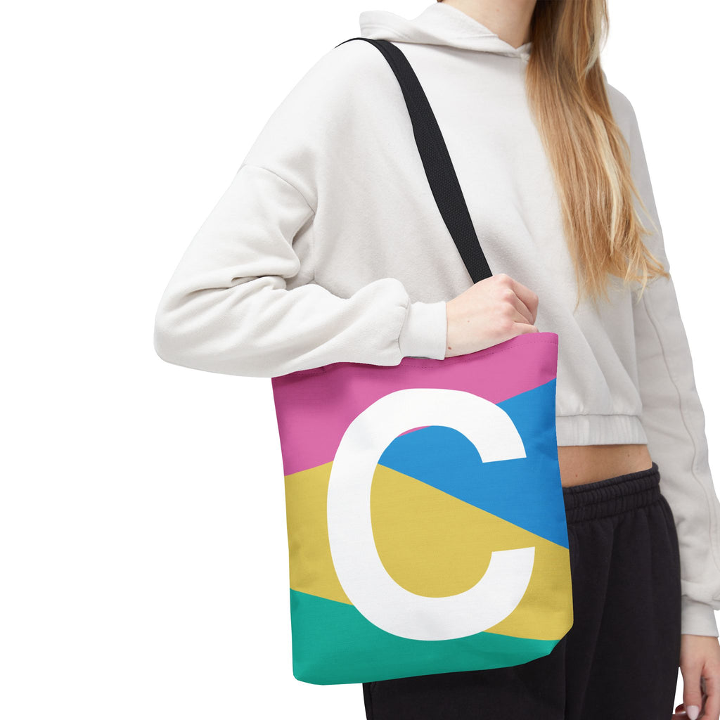Monogram 'C' Colorblock Tote Bag — Personalized Initial C Shoulder Tote