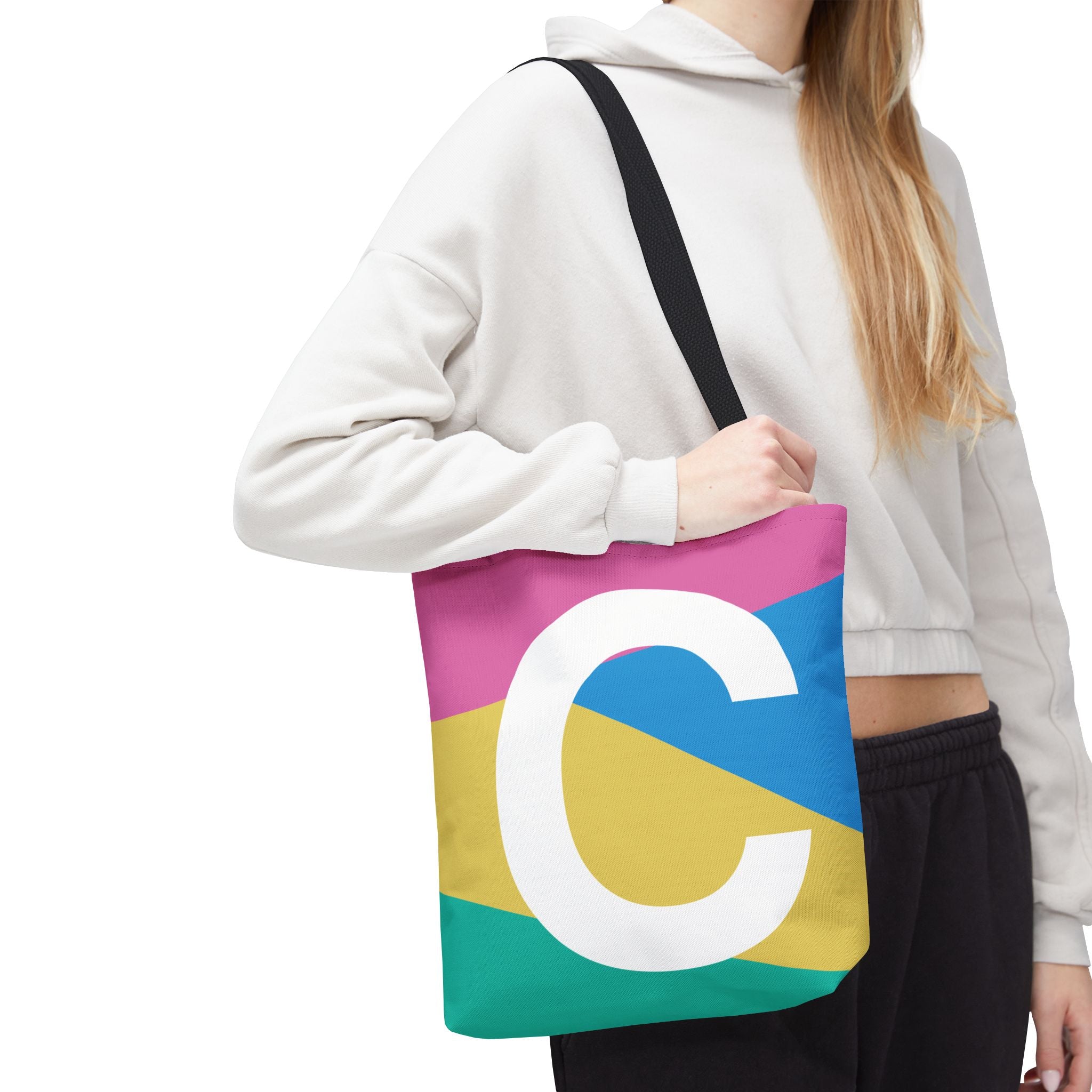 Monogram 'C' Colorblock Tote Bag — Personalized Initial C Shoulder Tote