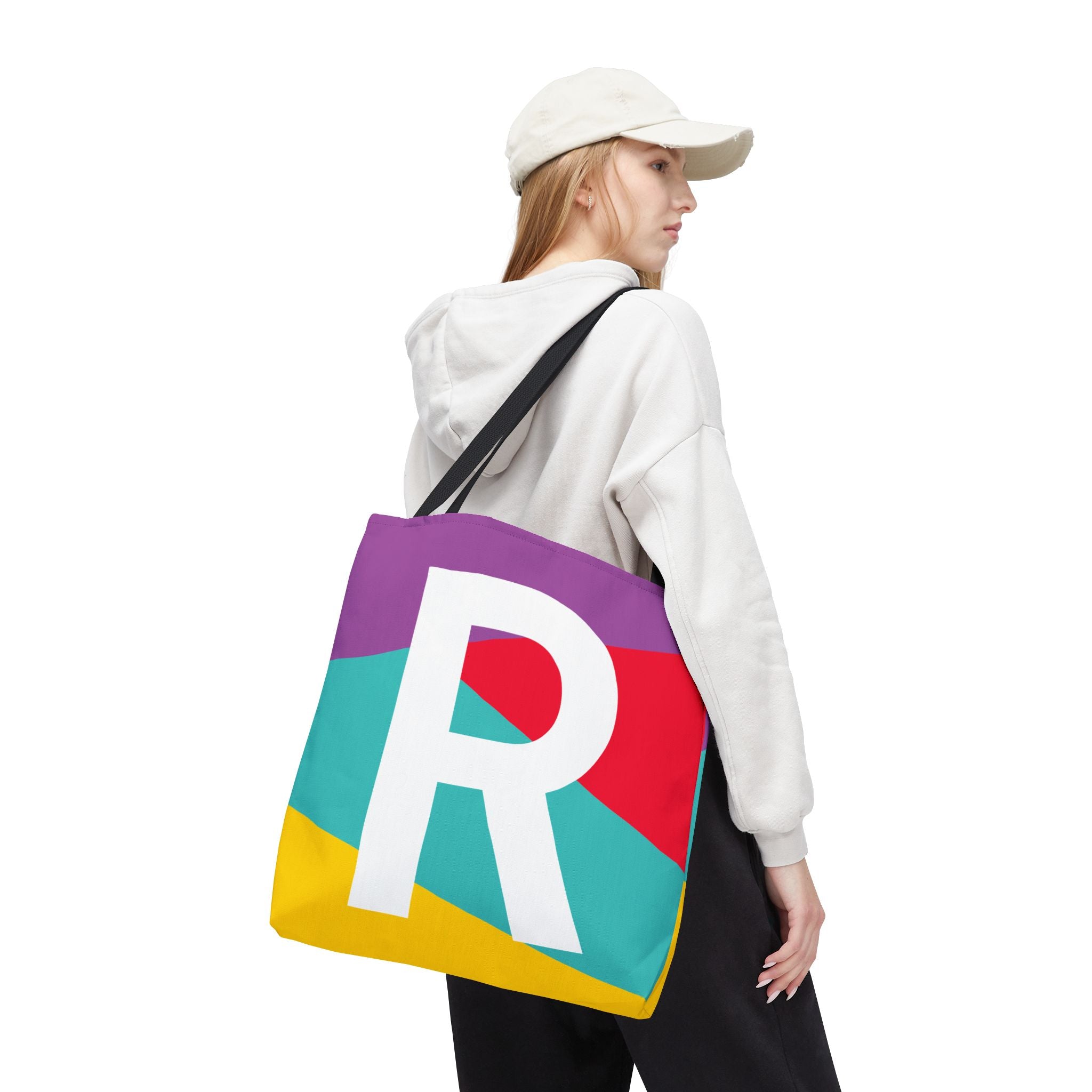 Monogram 'R' Colorblock Tote Bag — Personalized Initial R Shoulder Tote