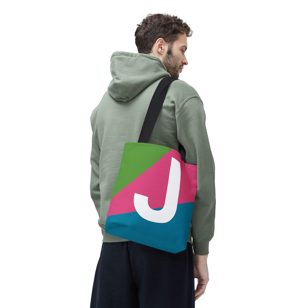 Monogram 'J' Colorblock Tote Bag — Personalized Initial J Shoulder Tote
