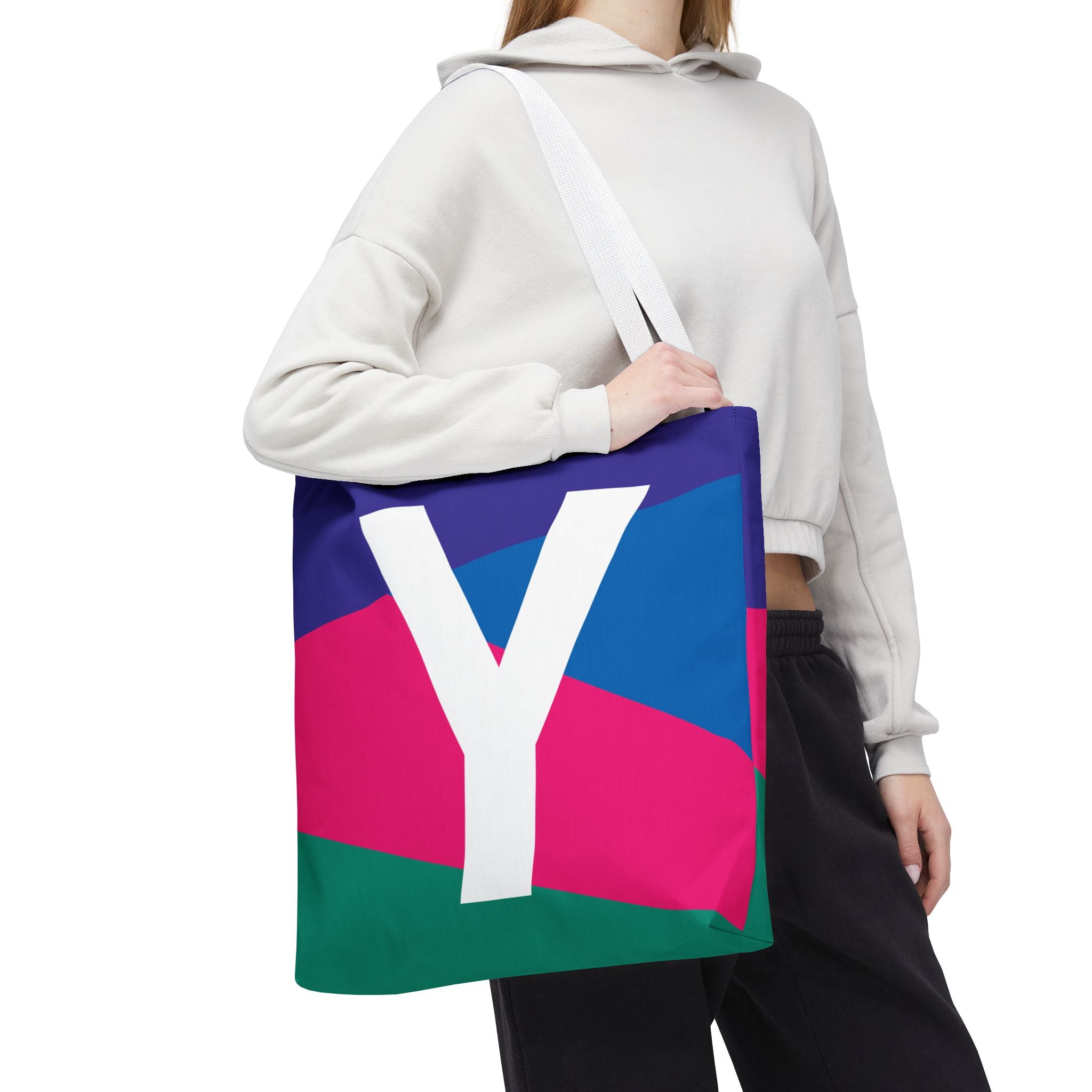 Monogram 'Y' Colorblock Tote Bag — Personalized Initial Y Shoulder Tote