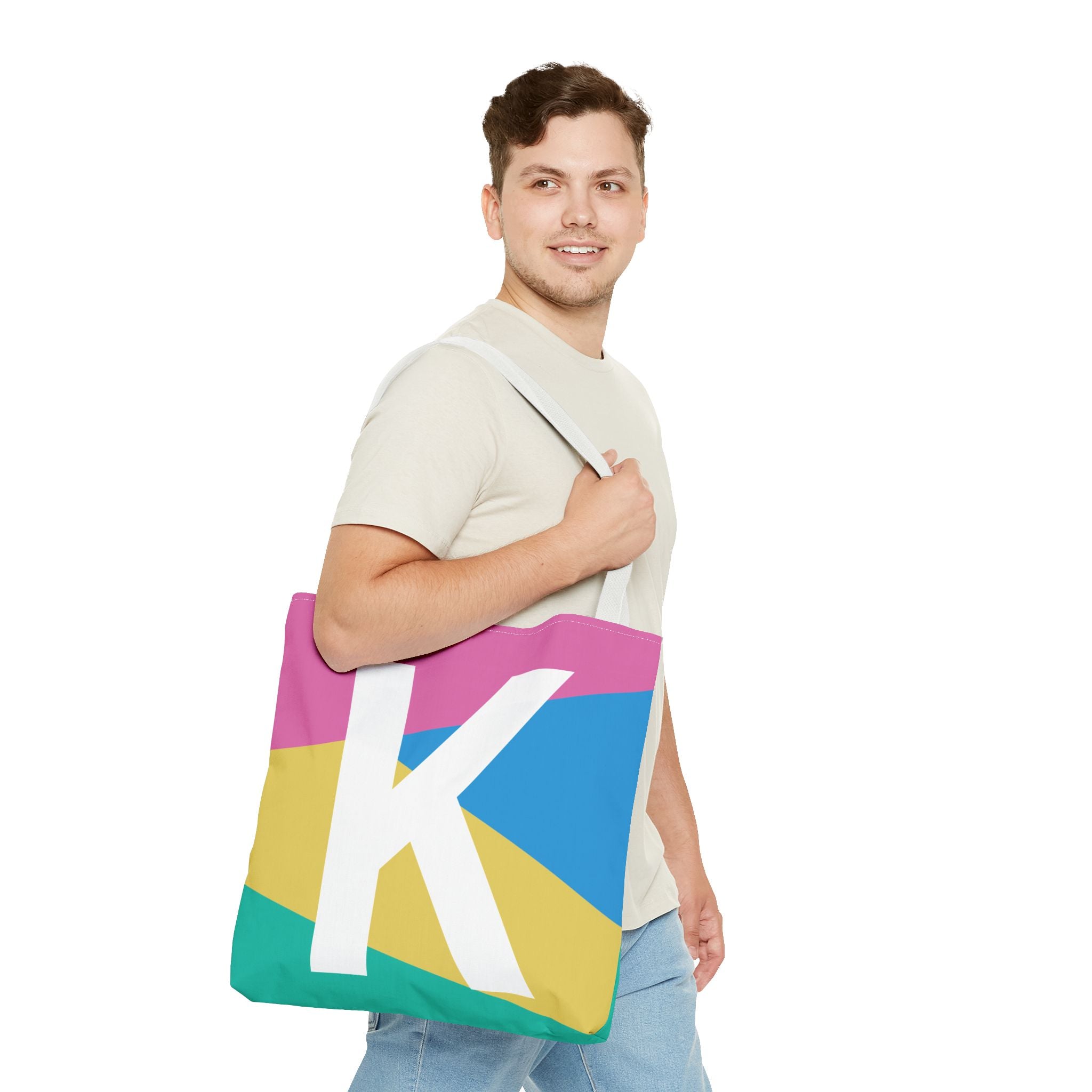 Monogram 'K' Colorblock Tote Bag — Personalized Initial K Shoulder Tote