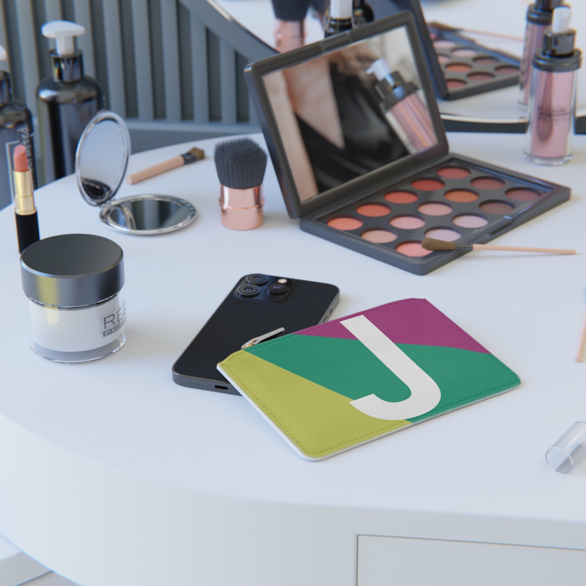 Initial J Mini Clutch — Colorblock Monogram Wristlet Wallet