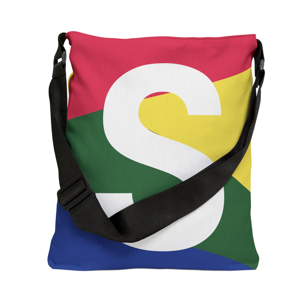Initial Letter 'S' Colorblock Adjustable Tote Bag — Monogram Alphabet Shoulder Bag