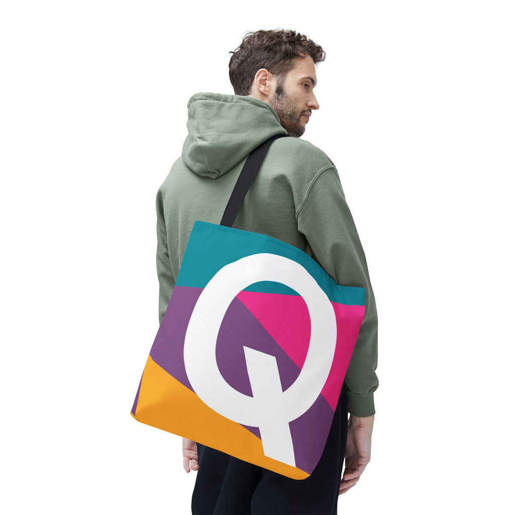 Monogram 'Q' Colorblock Tote Bag — Personalized Initial Q Shoulder Tote