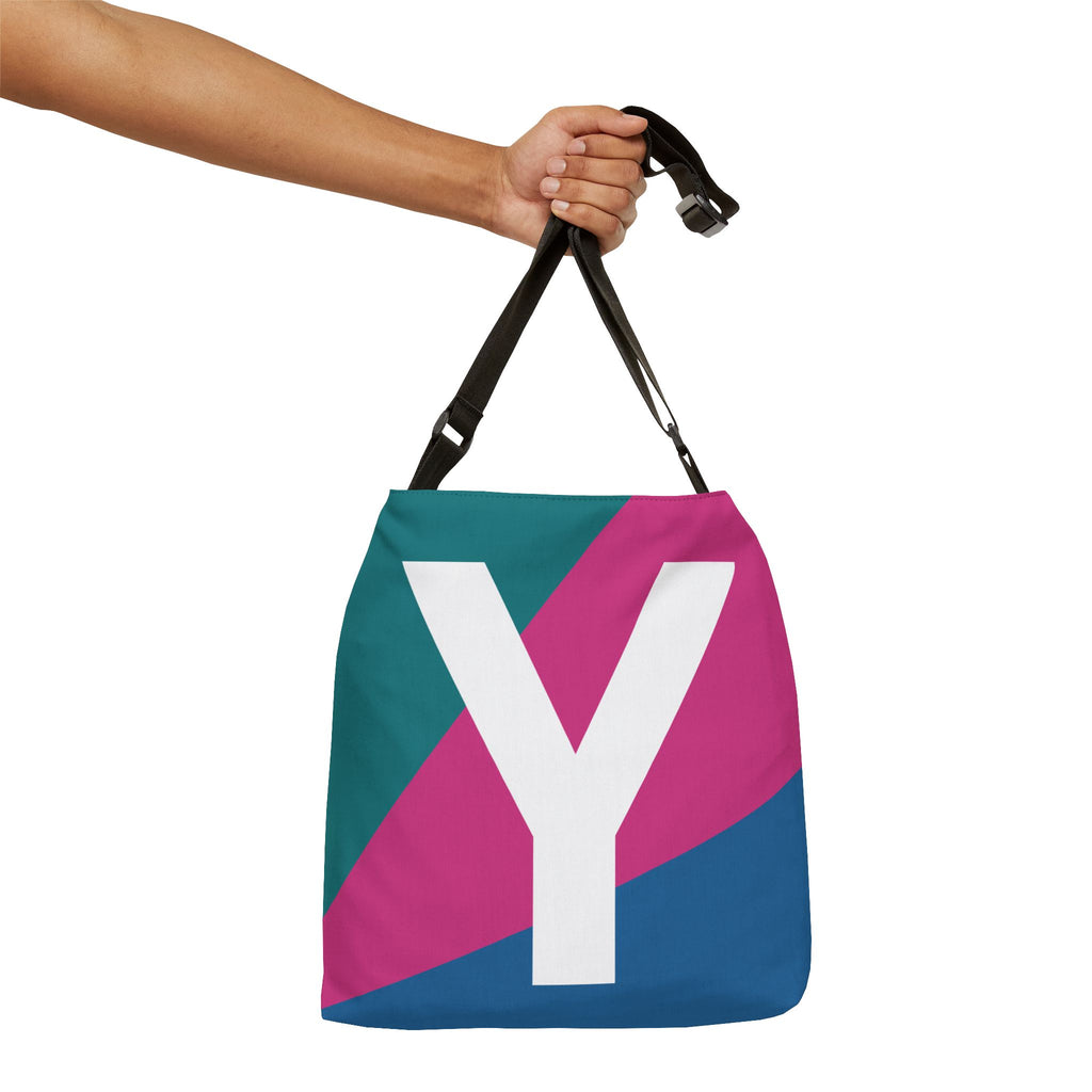 Initial Letter 'Y' Colorblock Adjustable Tote Bag — Monogram Alphabet Shoulder Bag