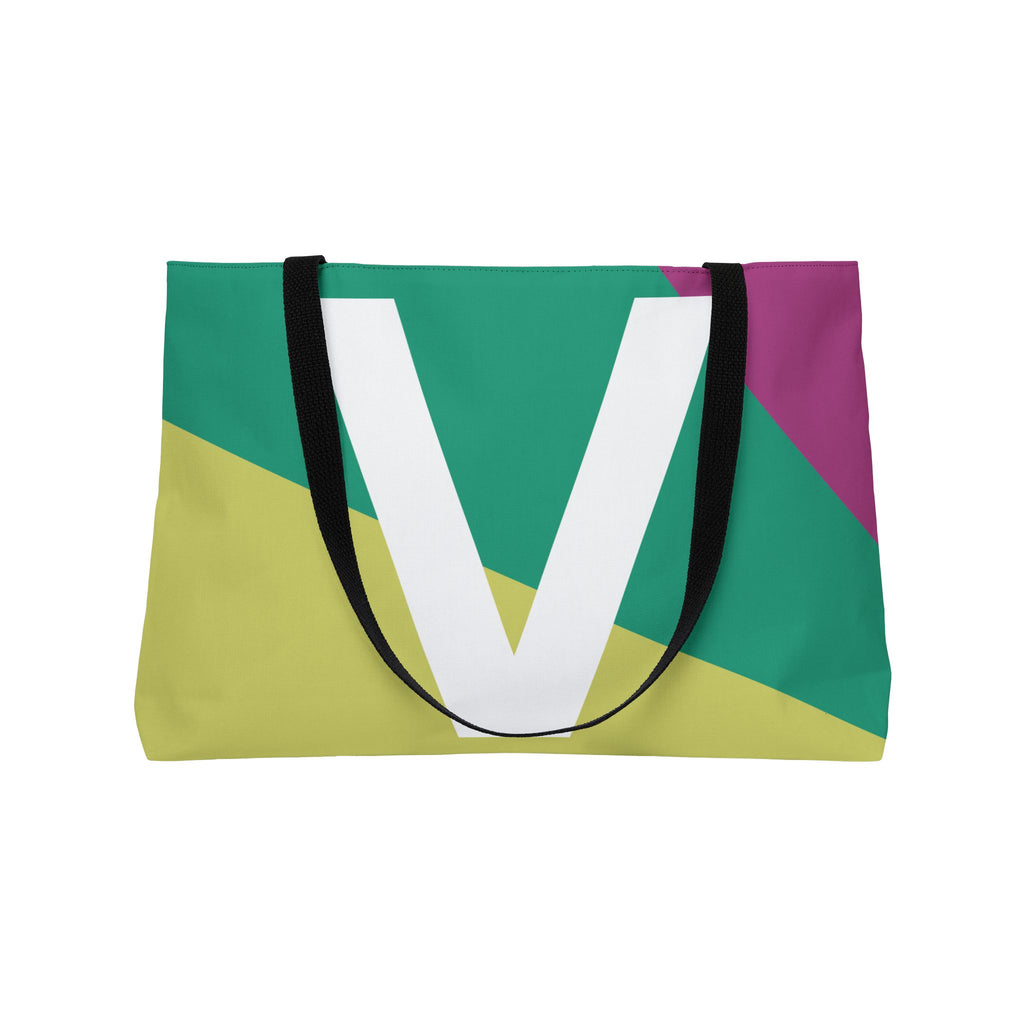Personalized 'V' Colorblock Tote Bag — Monogram Weekender Tote