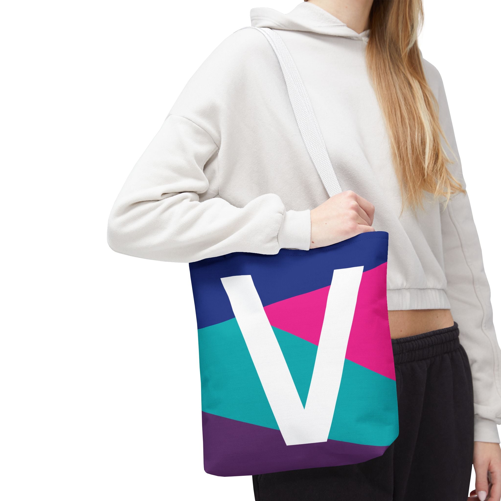Monogram 'V' Colorblock Tote Bag — Personalized Initial V Shoulder Tote