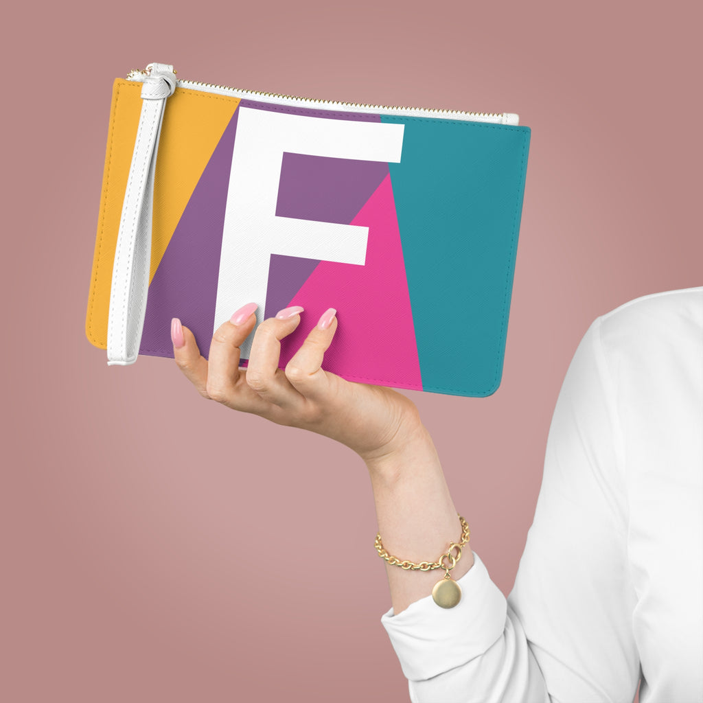 Monogram 'F' Colorblock Clutch Bag — Bold Geometric Wristlet for Everyday & Gifts