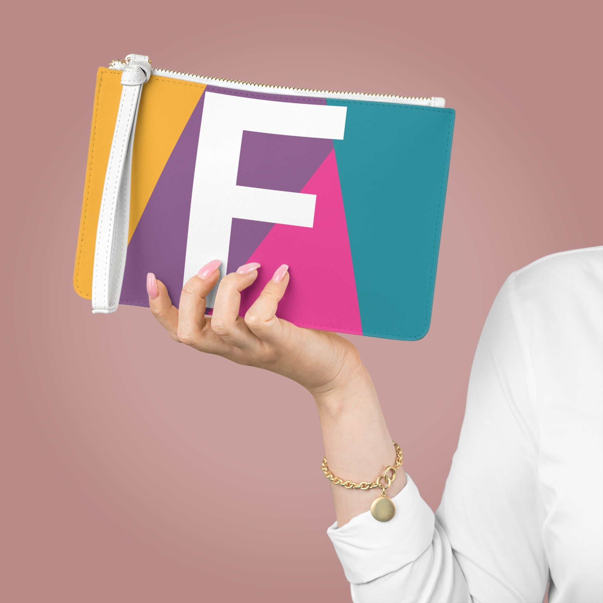Monogram 'F' Colorblock Clutch Bag — Bold Geometric Wristlet for Everyday & Gifts