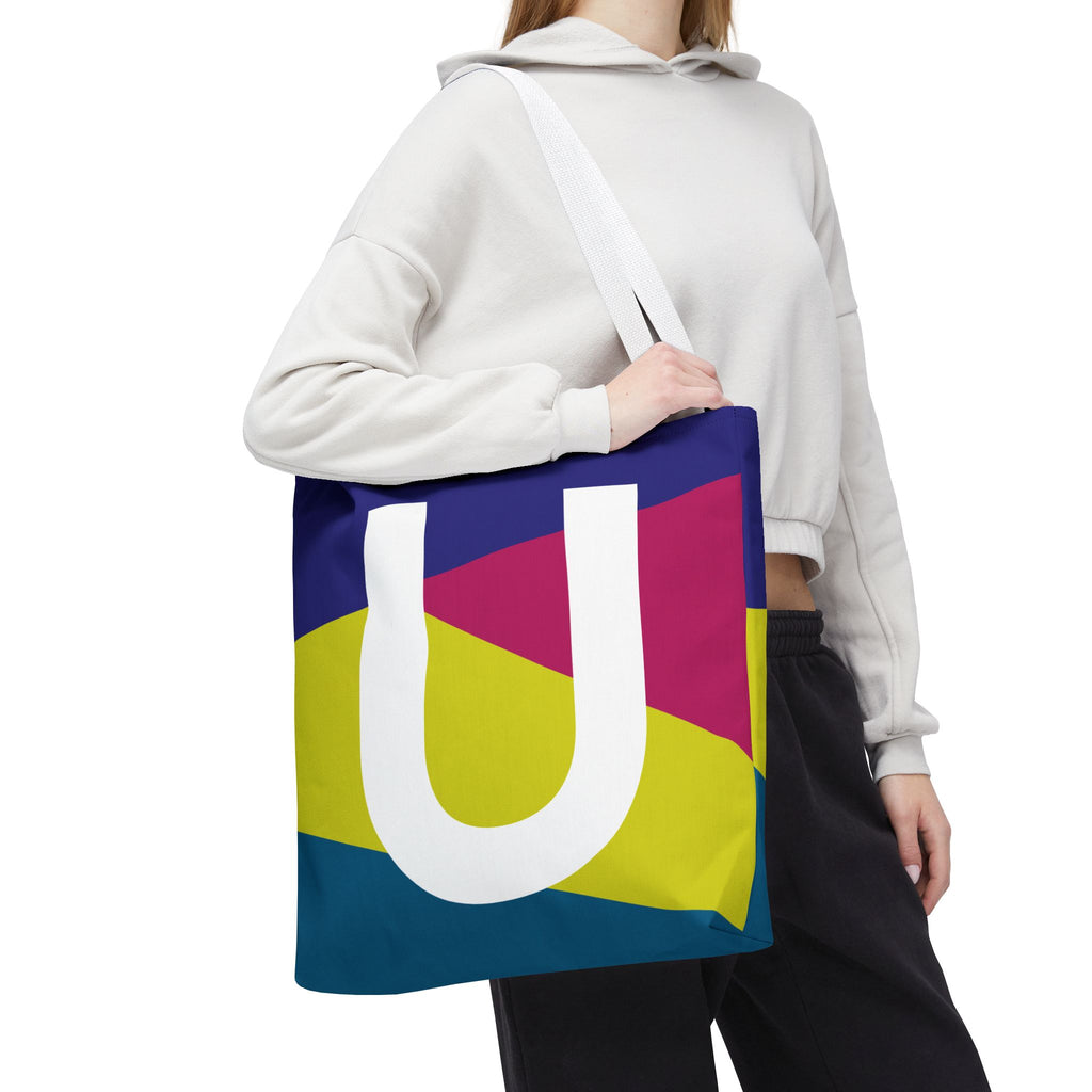 Monogram 'U' Colorblock Tote Bag — Personalized Initial U Shoulder Tote