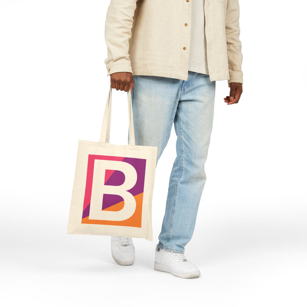 Initial B Colorblock Canvas Tote Bag — Monogram Letter B Reusable Grocery Tote
