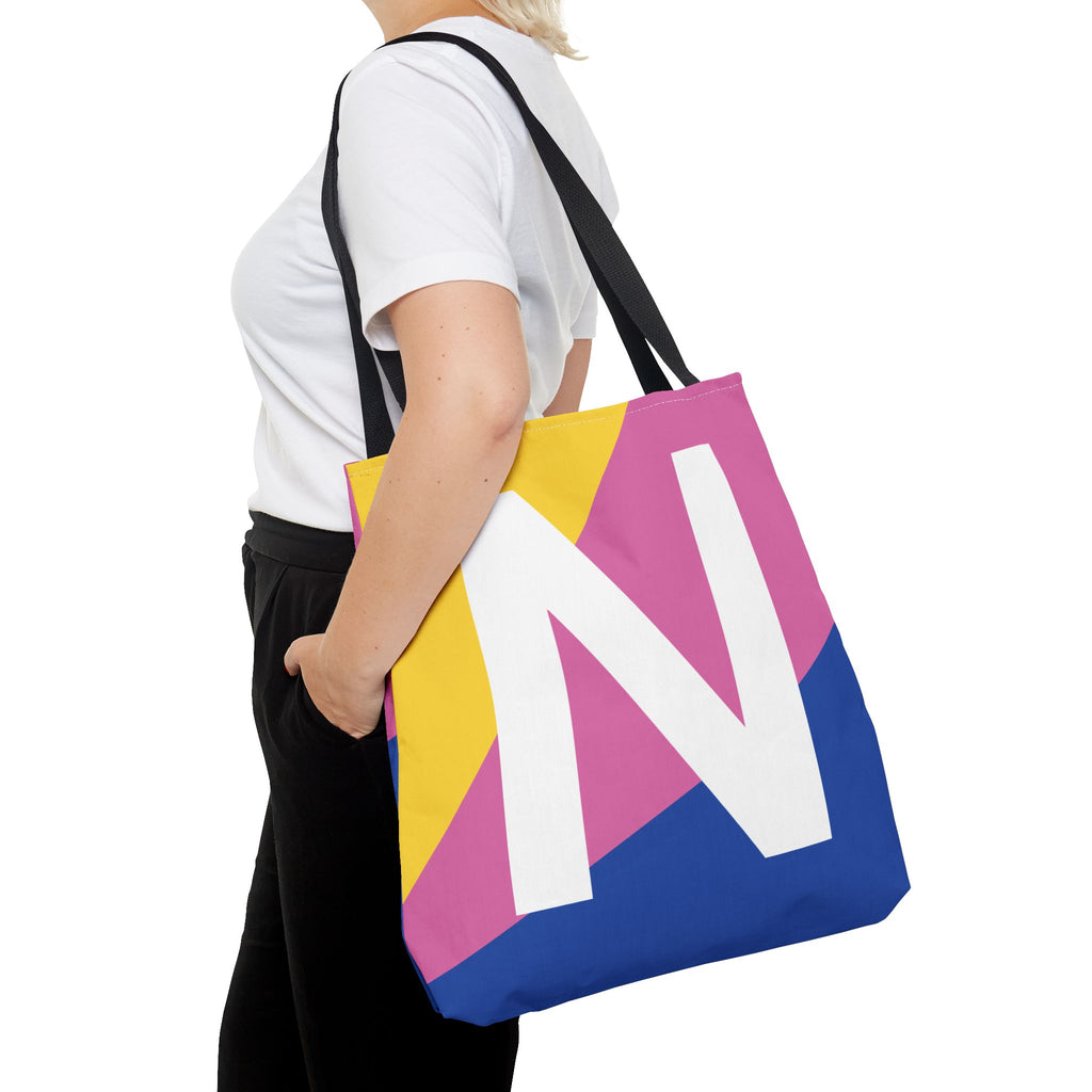 Monogram 'N' Colorblock Tote Bag — Personalized Initial N Shoulder Tote