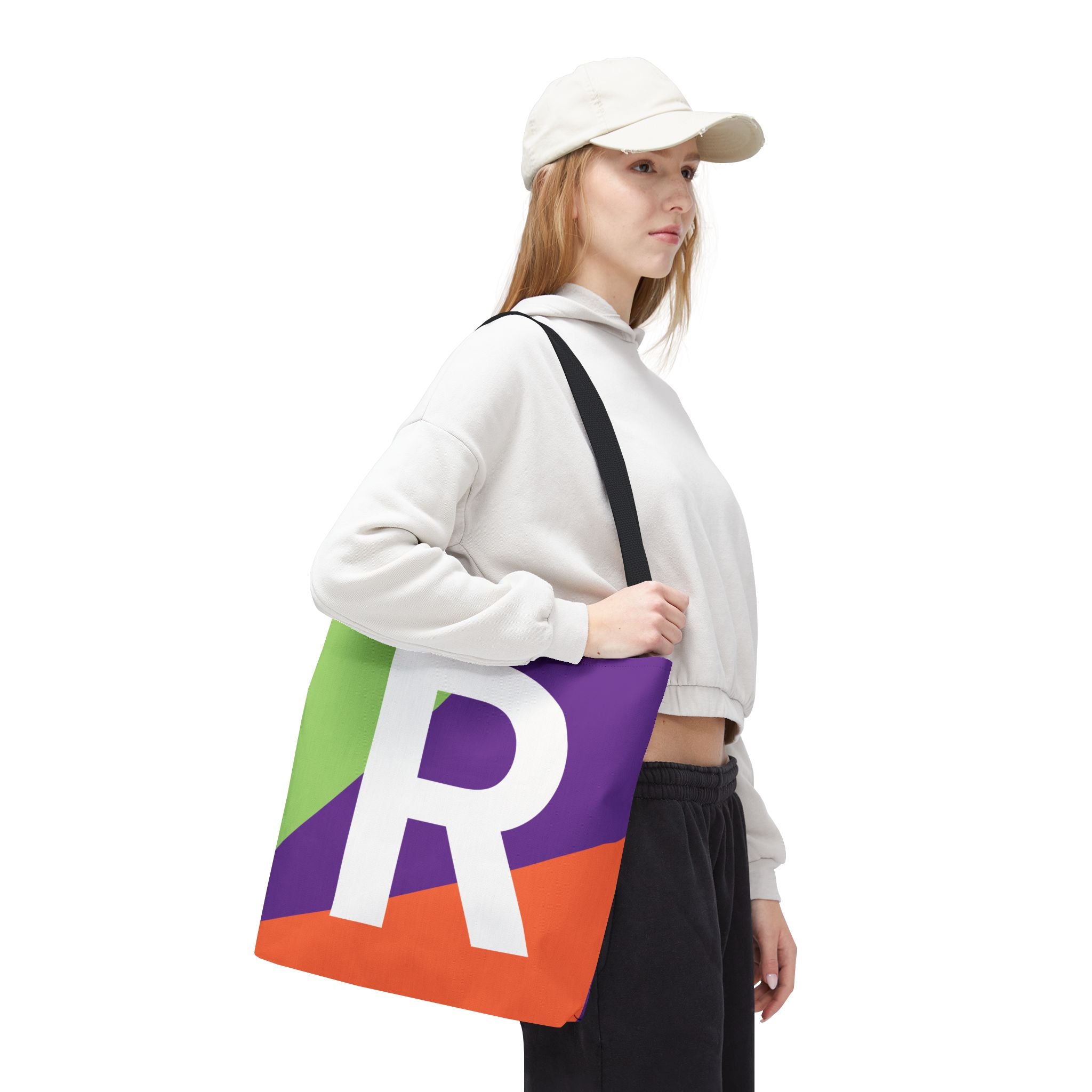 Monogram 'R' Colorblock Tote Bag — Personalized Initial R Shoulder Tote