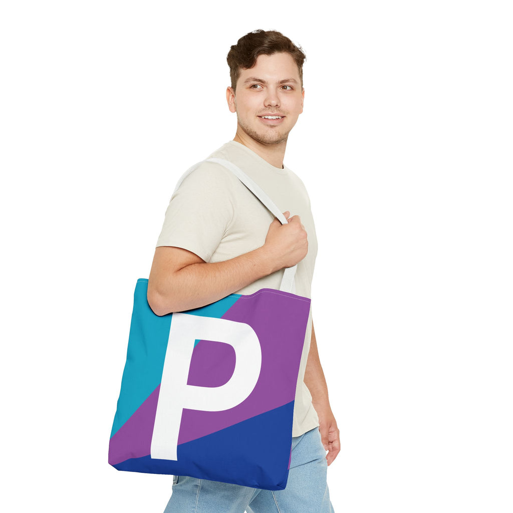 Monogram 'P' Colorblock Tote Bag — Personalized Initial P Shoulder Tote