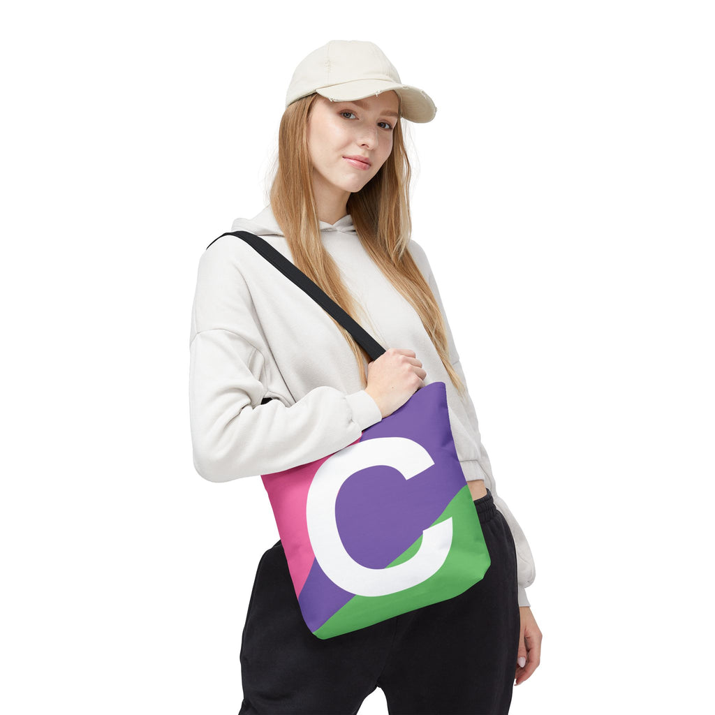 Monogram 'C' Colorblock Tote Bag — Personalized Initial C Shoulder Tote