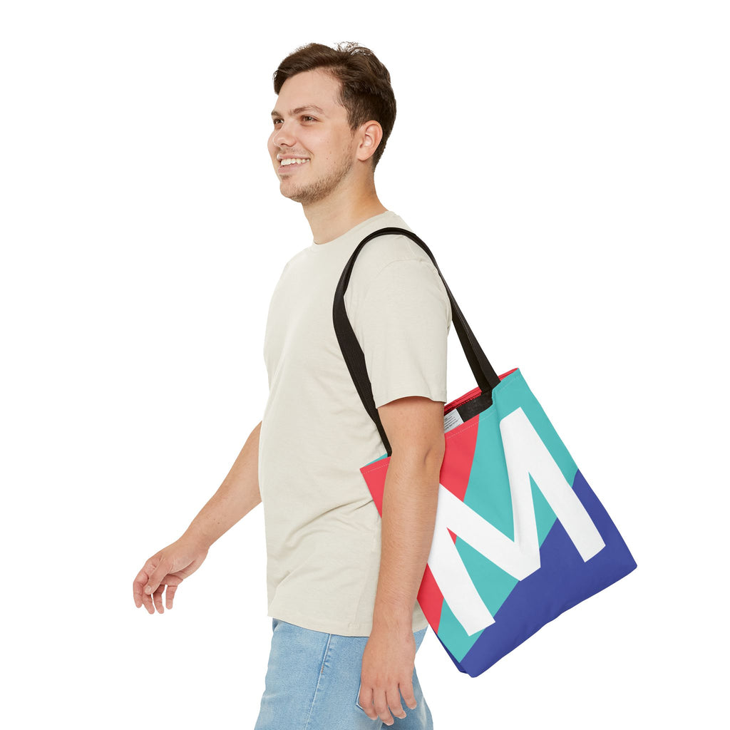 Monogram 'M' Colorblock Tote Bag — Personalized Initial M Shoulder Tote