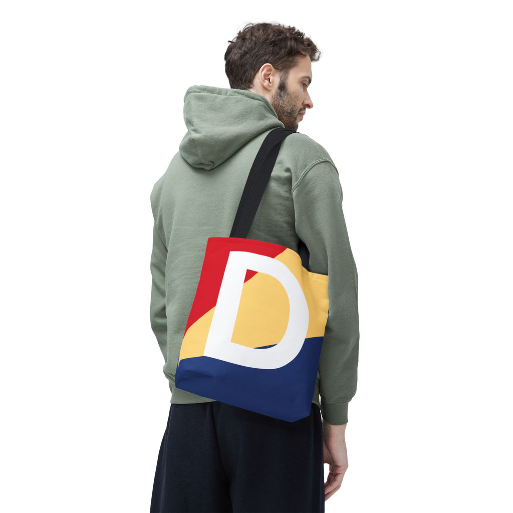 Monogram 'D' Colorblock Tote Bag — Personalized Initial D Shoulder Tote