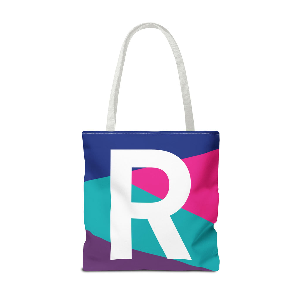 Monogram 'R' Colorblock Tote Bag — Personalized Initial R Shoulder Tote