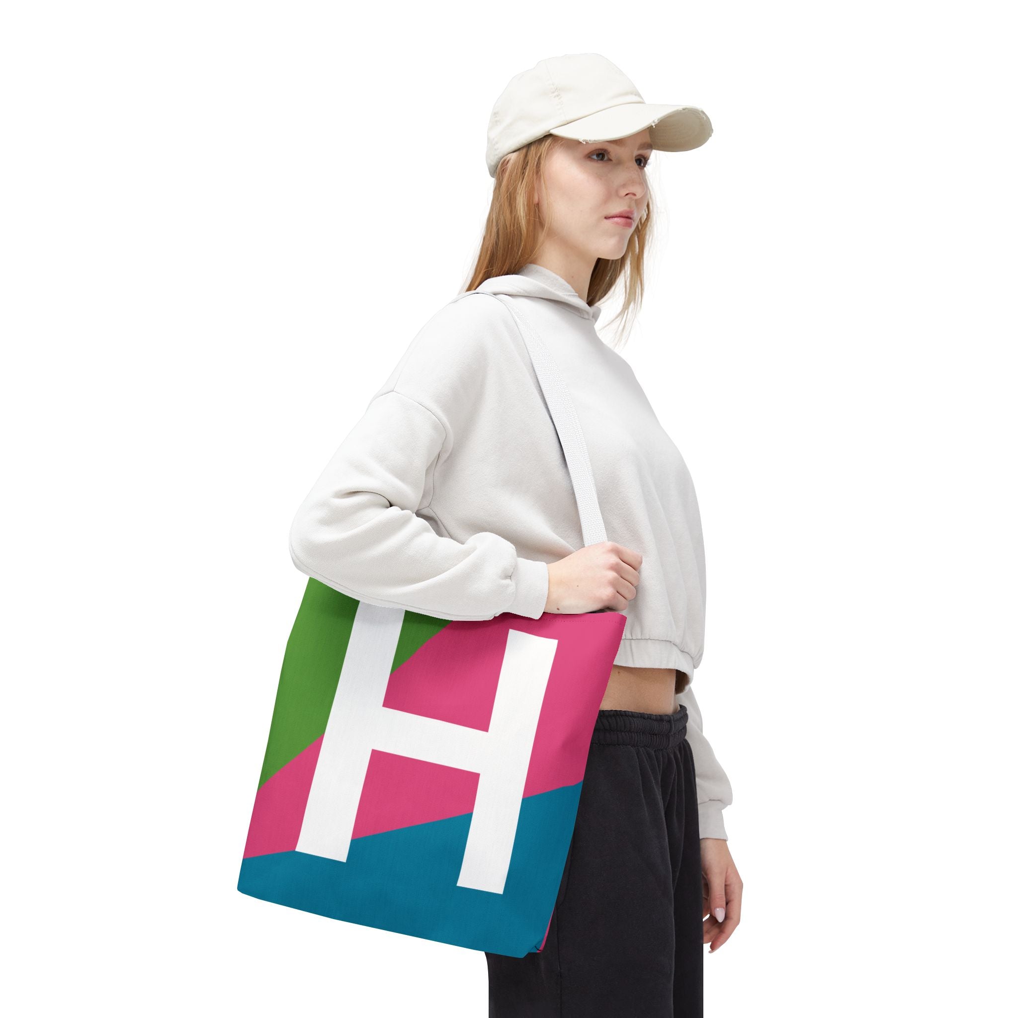 Monogram 'H' Colorblock Tote Bag — Personalized Initial H Shoulder Tote