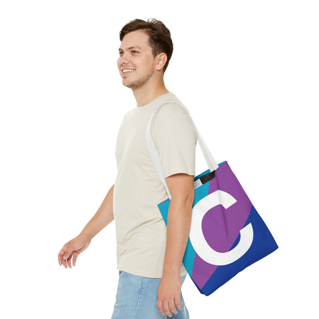 Monogram 'C' Colorblock Tote Bag — Personalized Initial C Shoulder Tote